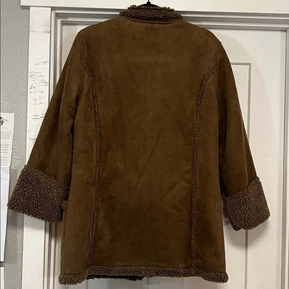L.L. BEAN VINTAGE BROWN SHEARLING TEDDY MIDI LENGTH BUTTON FRONT COAT M - Picture 8 of 16